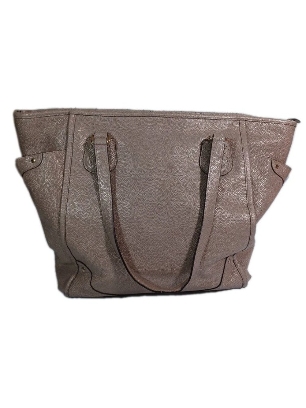 Coach Mickie 18x14 Zipper Pebbled Leather Tote Metallic Taupe Gold Hardware - Picture 10 of 16